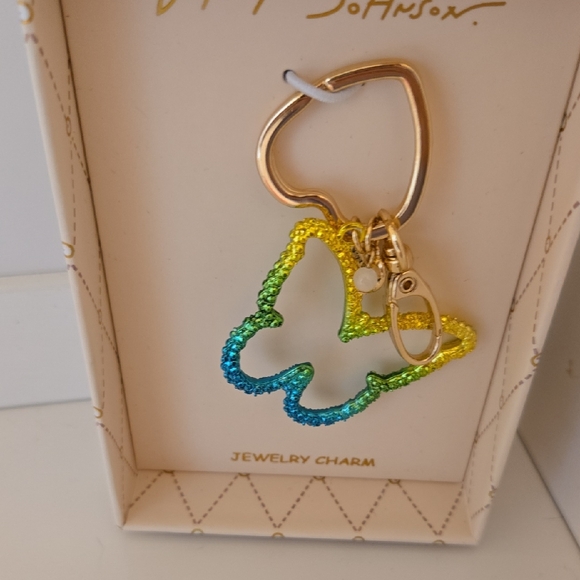 Betsey Johnson Jewelry - Betsey Johnson Multicolor Sparkle Butterfly Charm with Gold Heart Ring Nwt